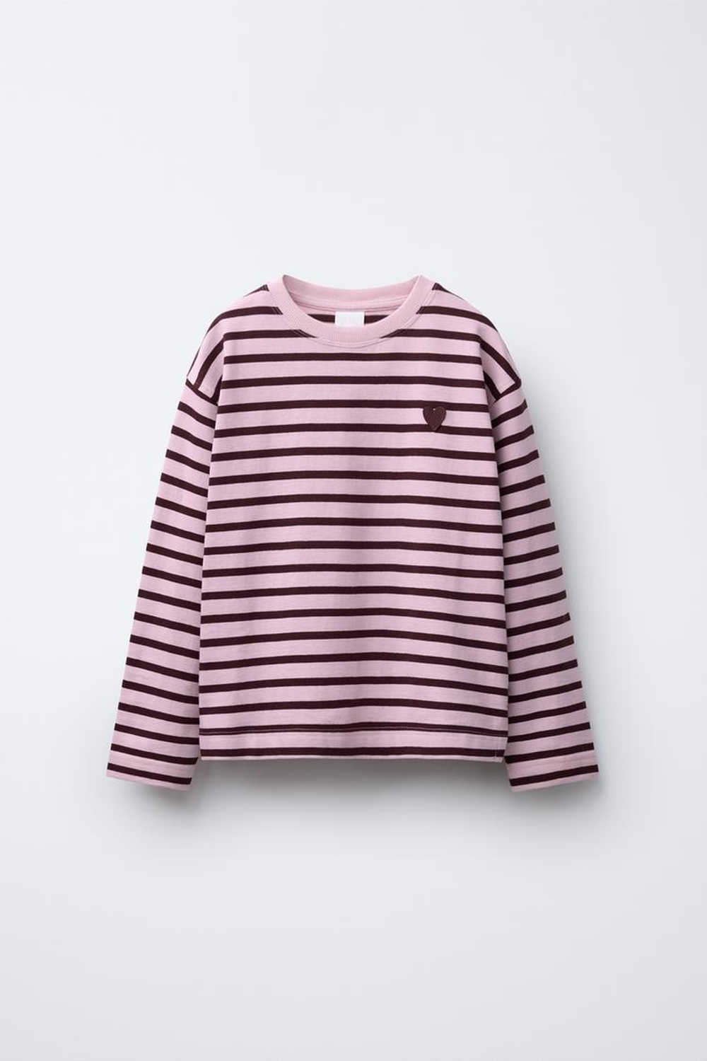 ZARA ФУТБОЛКА В ПОЛОСКУ С НАШИВКОЙ «СЕРДЦЕ», РОЗОВЫЙ