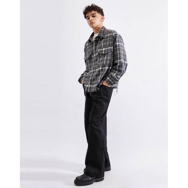 Рубашка укороченная с шерстью клетка серая - фото 5