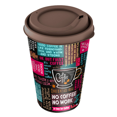 Стакан 420мл с крышкой, с декором (темно-коричневый)