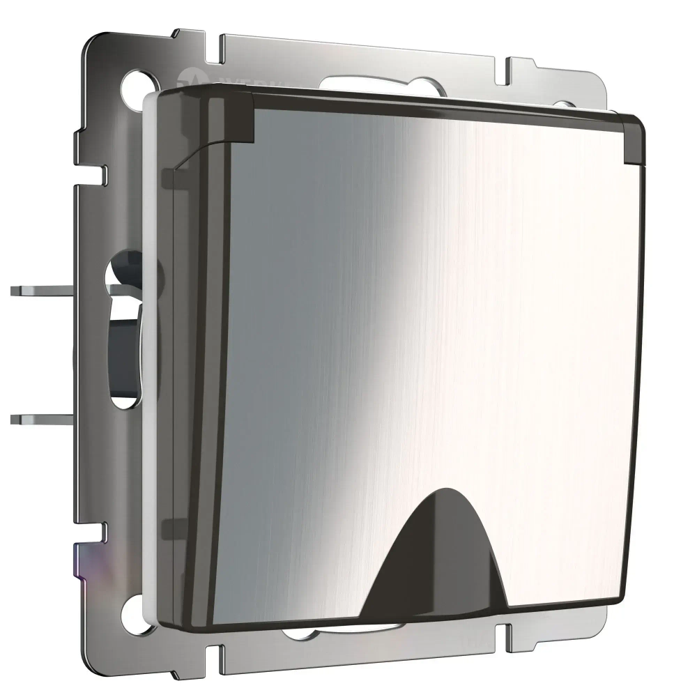 Розетка влагозащищенная с заземлением с крышкой и шторками (глянцевый никель) W1171202