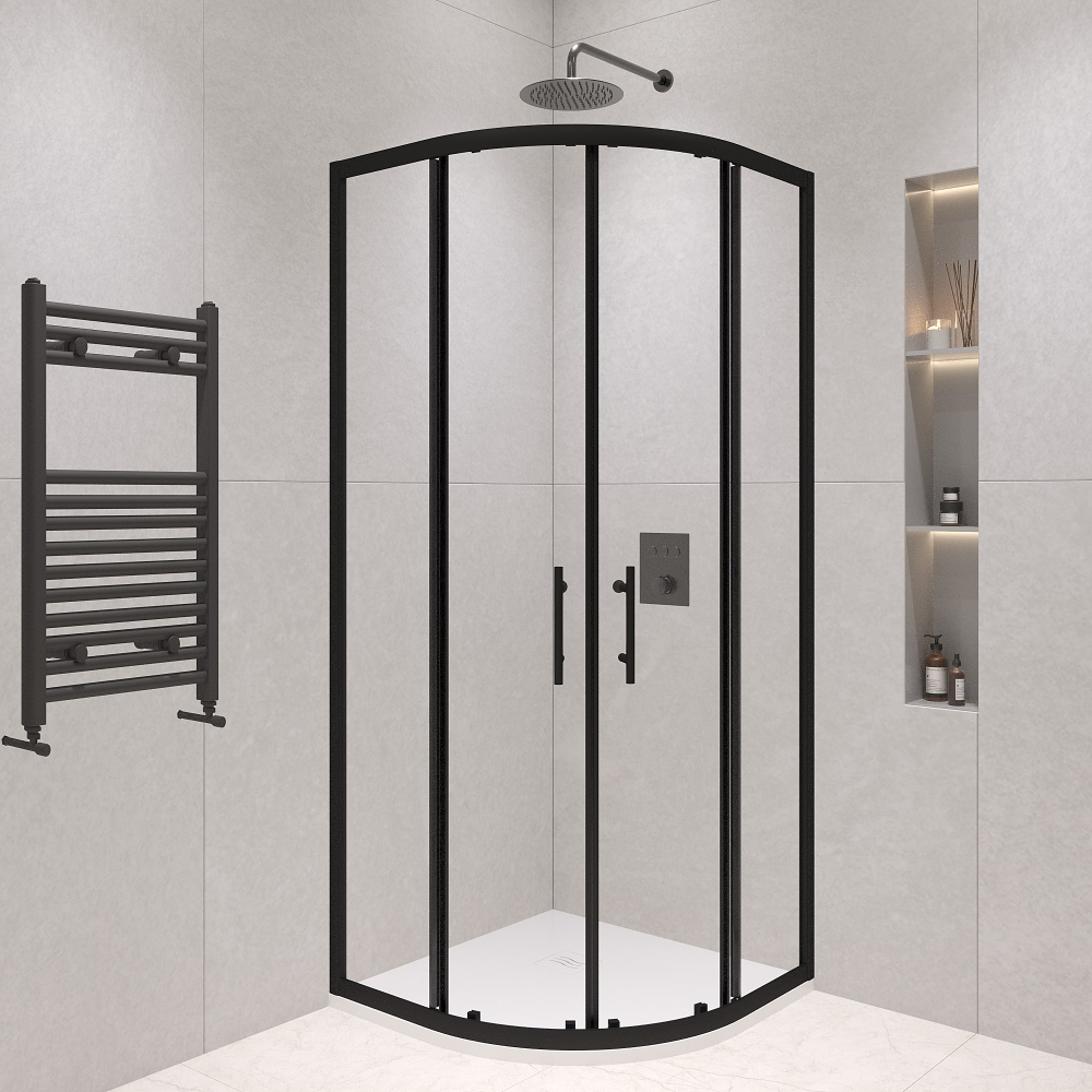 Душевой уголок полукруглый, стеклянный с раздвижными дверями на роликах - RGW PA-51B (Прозрачное, 900x900)