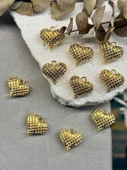 Подвеска "Стёганое сердце" 17*18 мм, позолота 14к