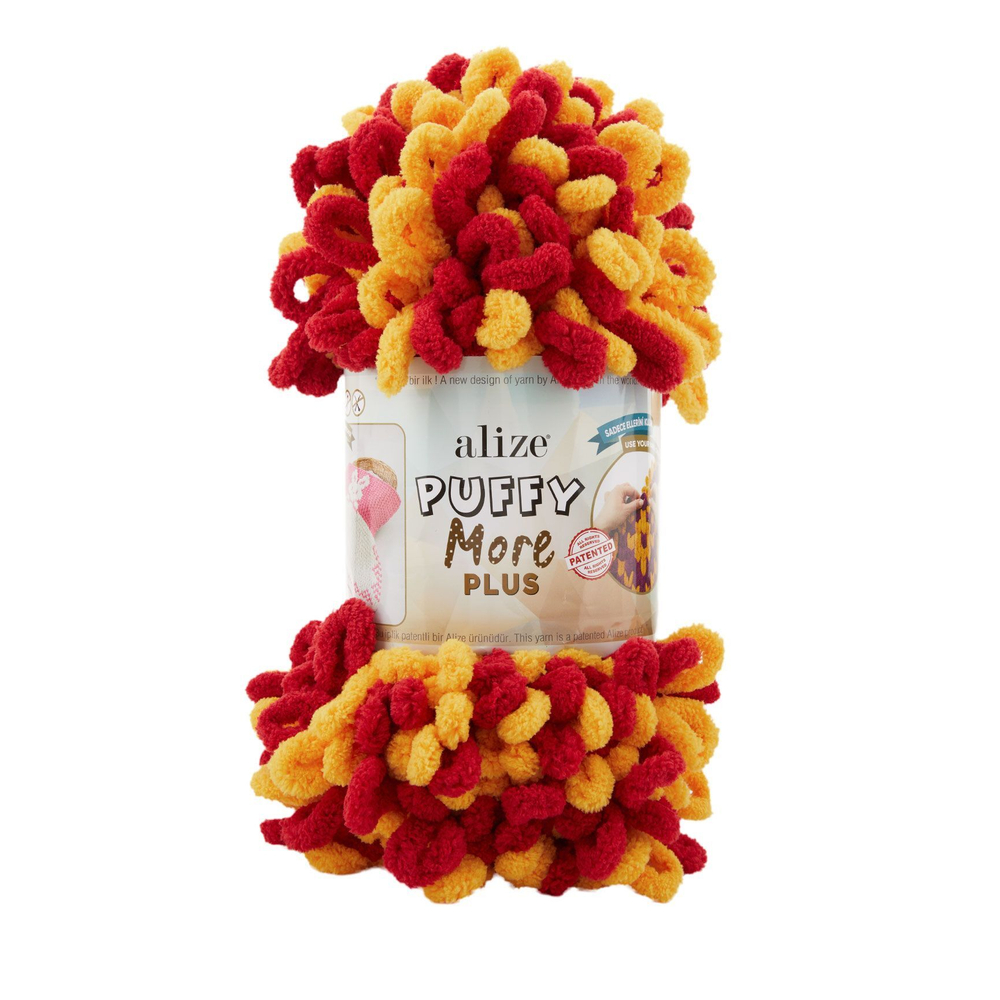 Пуффи Море ПЛЮС (Puffy More plus) пряжа Alize 100%микрополиэстер 2х250г/11м (6630 желто-красный)