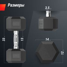 Гантель гексагональная UNIX Fit обрезиненная 12,5 кг, 2 шт.