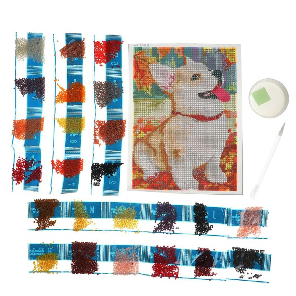 Алмазная вышивка с полным заполнением "Щенок и осень" 15*21 см, на холсте 5498153