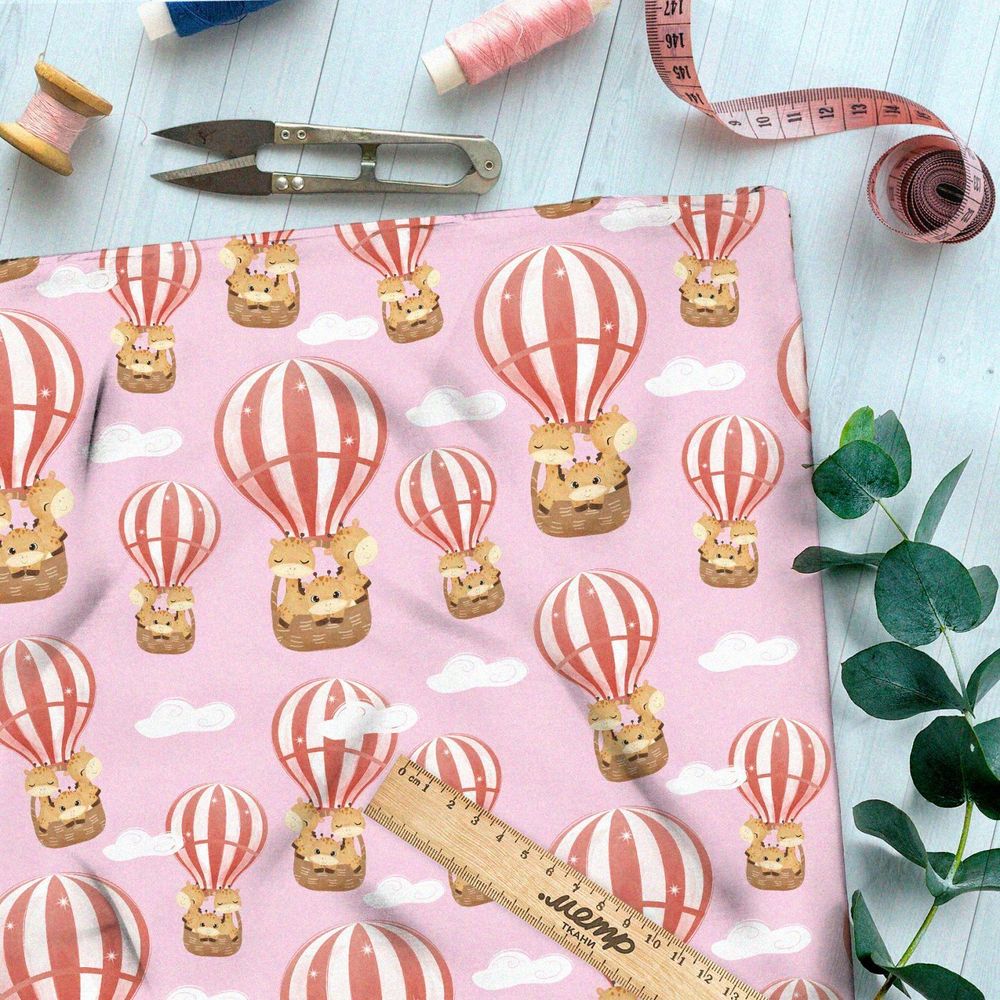 Ткань Ниагара Софт воздушные шары на розовом