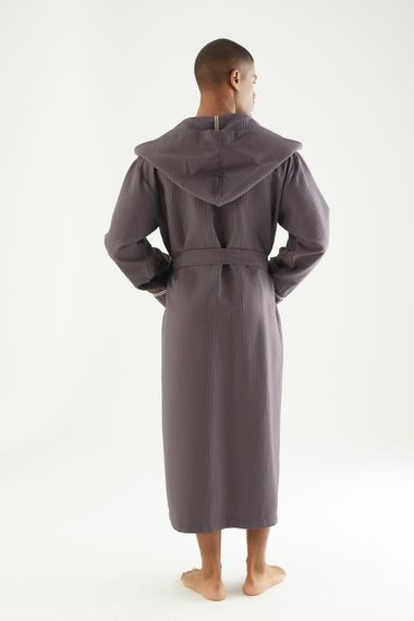 Вафельный мужской халат с капюшоном 24680 коричневый NUSA