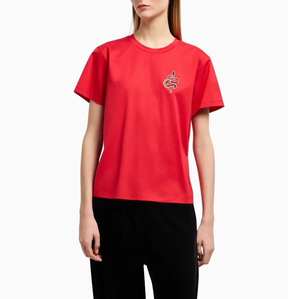 Футболка с вышивкой Lunar New Year из мерсеризованного трикотажа от Armani