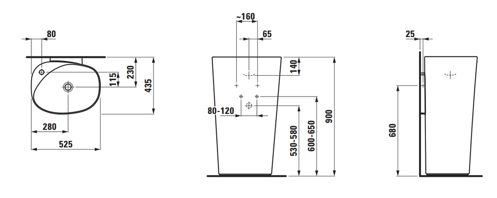 8118040001041 УМЫВАЛЬНИК НАПОЛЬНЫЙ LAUFEN PALOMBA подвод со стены