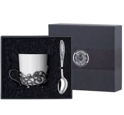 Кофейный набор чашка "Витая" с ложечкой из мельхиора ( нейзильбер)