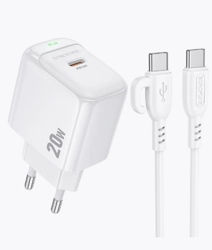 Зарядное устройство Borofone BAS43A PD20W Type-C + кабель Type-C-Type-C White