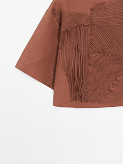 Massimo Dutti Топ свободного кроя с вышивкой, черепичный