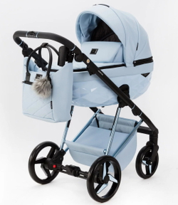 Детская коляска Adamex Quantum Superstar Deluxe 3 в 1 Q-STAR135-K (ГОЛУБ.КОЖА+ГОЛУБ.ДНО+ГОЛУБ.РАМА)