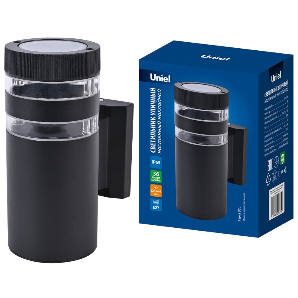 UUL-S19A 60W-E27 IP65 BLACK Светильник уличный. под лампу Е27. Архитектурный накладной. Корпус черный. TM Uniel