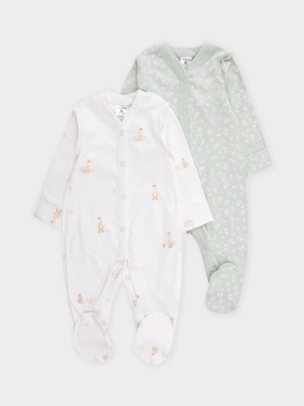 Набор комбинезонов с утятами, Молочный/Зеленый