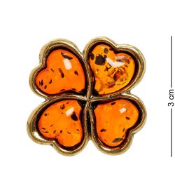 AM-1991 Брошь «Клевер» (латунь, янтарь)