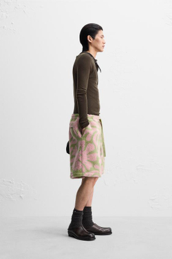 ZARA X NANUSHKA ЖАККАРДОВЫЕ БЕРМУДЫ ИЗ ИСКУССТВЕННОЙ ШЕРСТИ, РОЗОВЫЙ