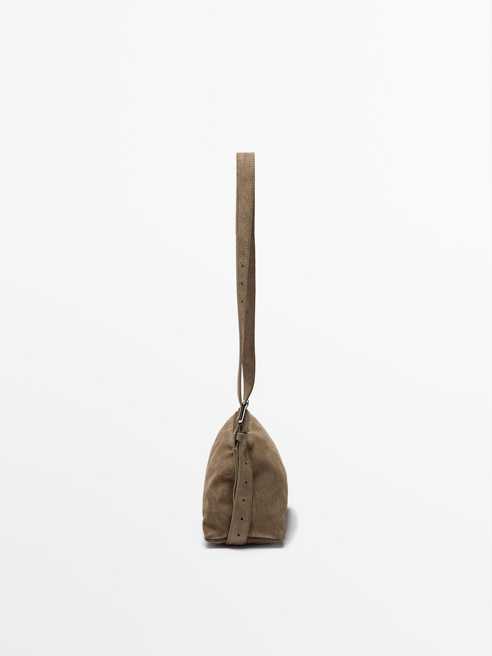 Massimo Dutti Маленькая сумка через плечо из замши и кожи, песочный