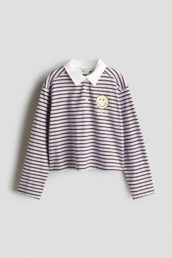 H&M Футболка-поло с принтом, белый/черный