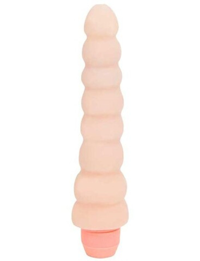 Ребристый гнущийся вибратор UltraSkin Vibro Realistic (Цвет: телесный)