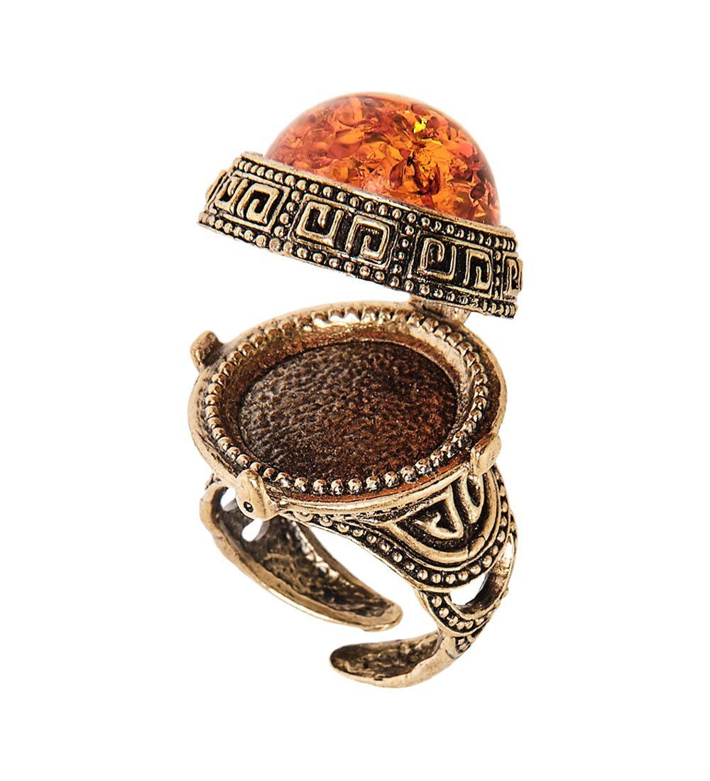 AM-2471 Кольцо «Медальон» (латунь, янтарь)