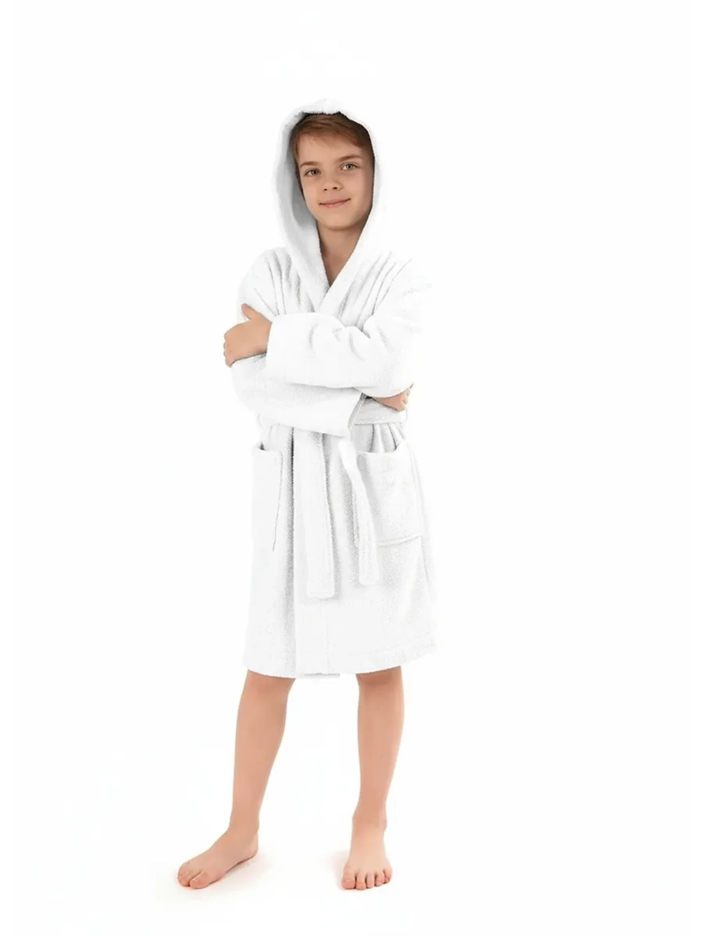 Халат детский махровый "Элит" с капюшоном, цвет: 024-Белый