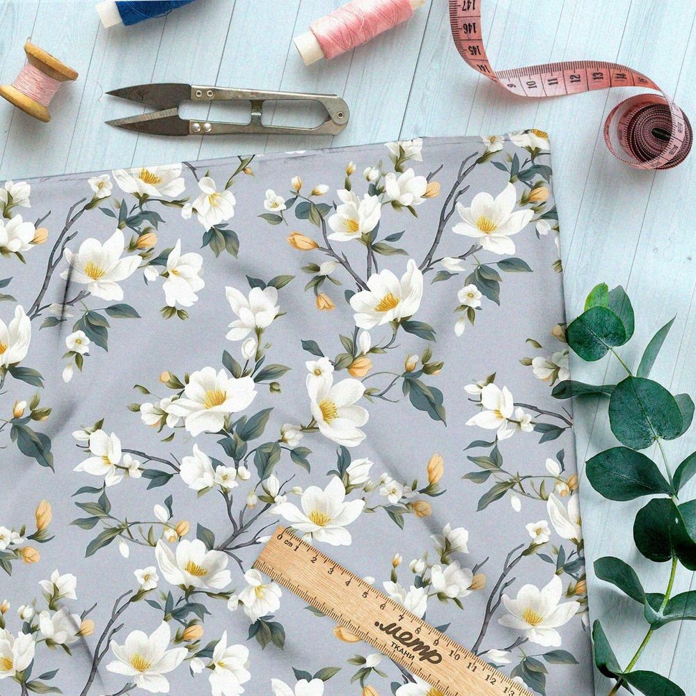 Ткань премиум бифлекс цветы весеннего сада