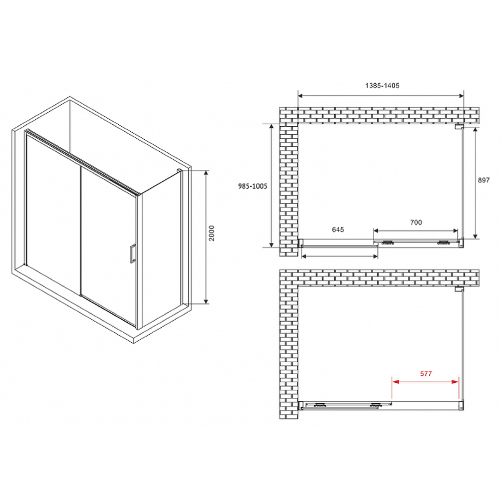 Душевой уголок Abber Komfort 140x100 AG93140-S102 профиль Хром стекло прозрачное