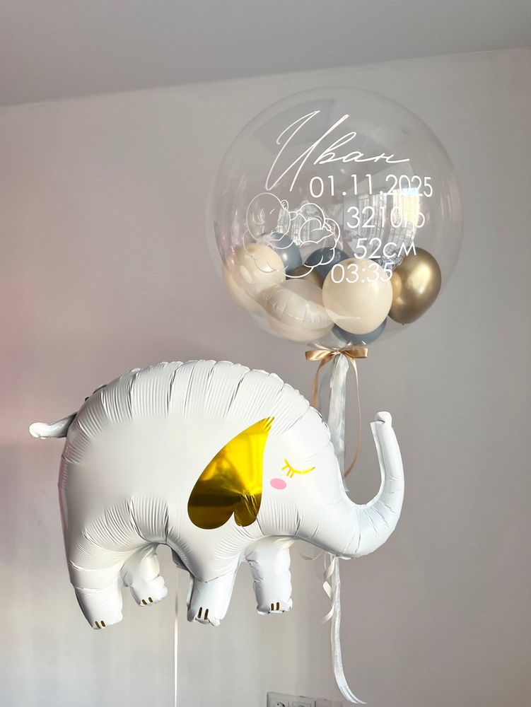 Воздушные шары на выписку баблс с шарами слон №4063