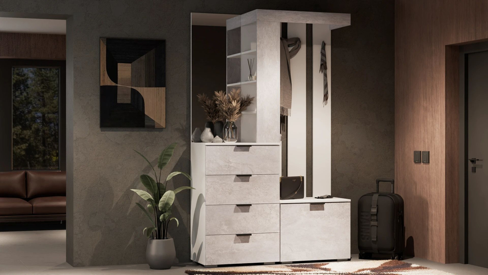 Прихожая с зеркалом комплект мебели Дуб/Бетон 120,5х38х195 см