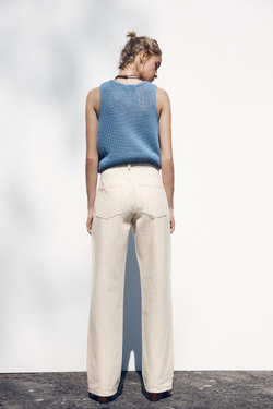 ZARA ДЖИНСЫ Z1975 STRAIGHT-LEG FULL LENGTH В ПОЛОСКУ С ВЫСОКОЙ ПОСАДКОЙ, ЭКРЮ