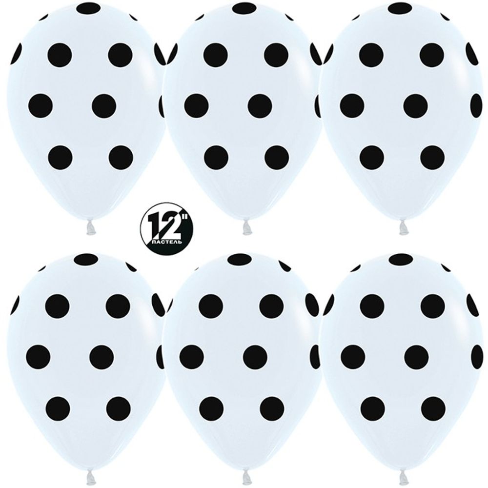 Воздушные шары Sempertex с рисунком Большие кружки чёрные на белом, 50 шт. размер 12&quot; #308081