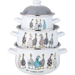 НАБОР КАСТРЮЛЬ AGNESS ЭМАЛИРОВАННЫХ СЕРИЯ "FAMILY FARM", 6ПР. 1,5/2,8/3,6Л, 16Х10/20Х12/22Х13СМ