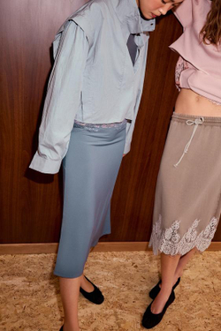 ZARA ЮБКА ИЗ ВЫЦВЕТШЕЙ ТКАНИ С КРУЖЕВНОЙ ОТДЕЛКОЙ, СЕРО-КОРИЧНЕВЫЙ