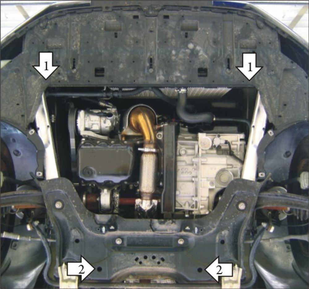Защита картера Двигателя, КПП. 2 мм, Сталь. для Citroen C4 Grand Picasso 2010-2014, Citroen C4 Grand Picasso 2006-2010 MOTODOR.00413