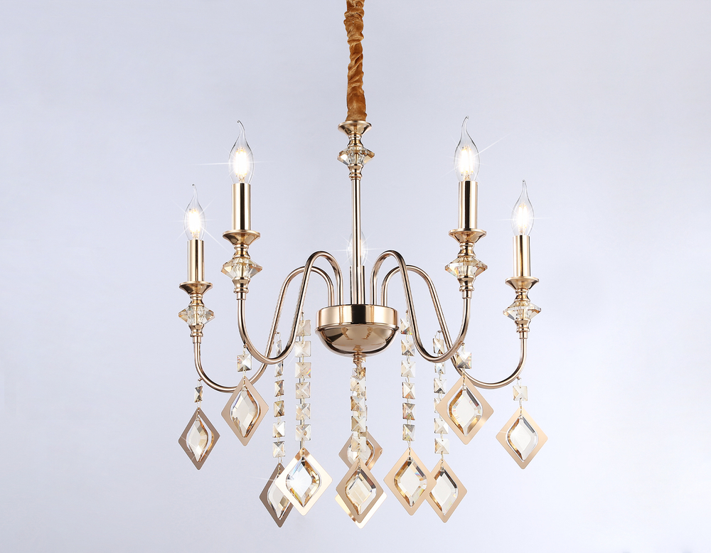 Подвесная люстра с хрусталем TR4955/5 FGD/TI золото/янтарь E14*5 max 40W D560*595