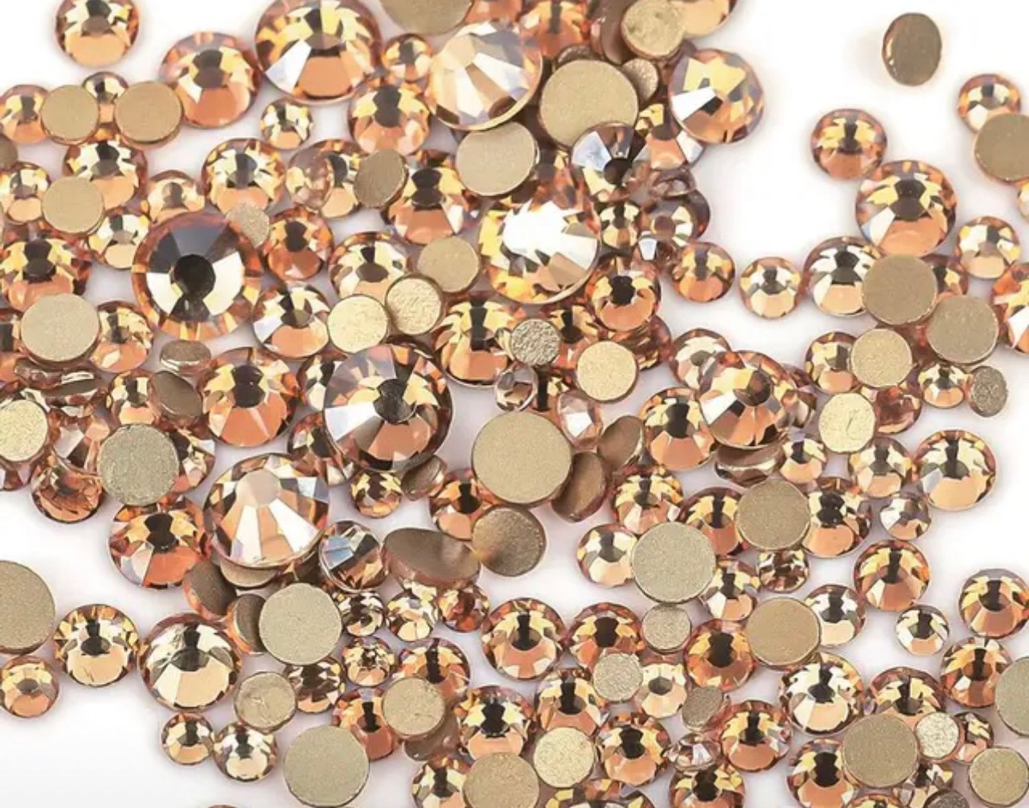 Стеклянные стразы  (размер микс) 1140шт, цвет светлая бронза