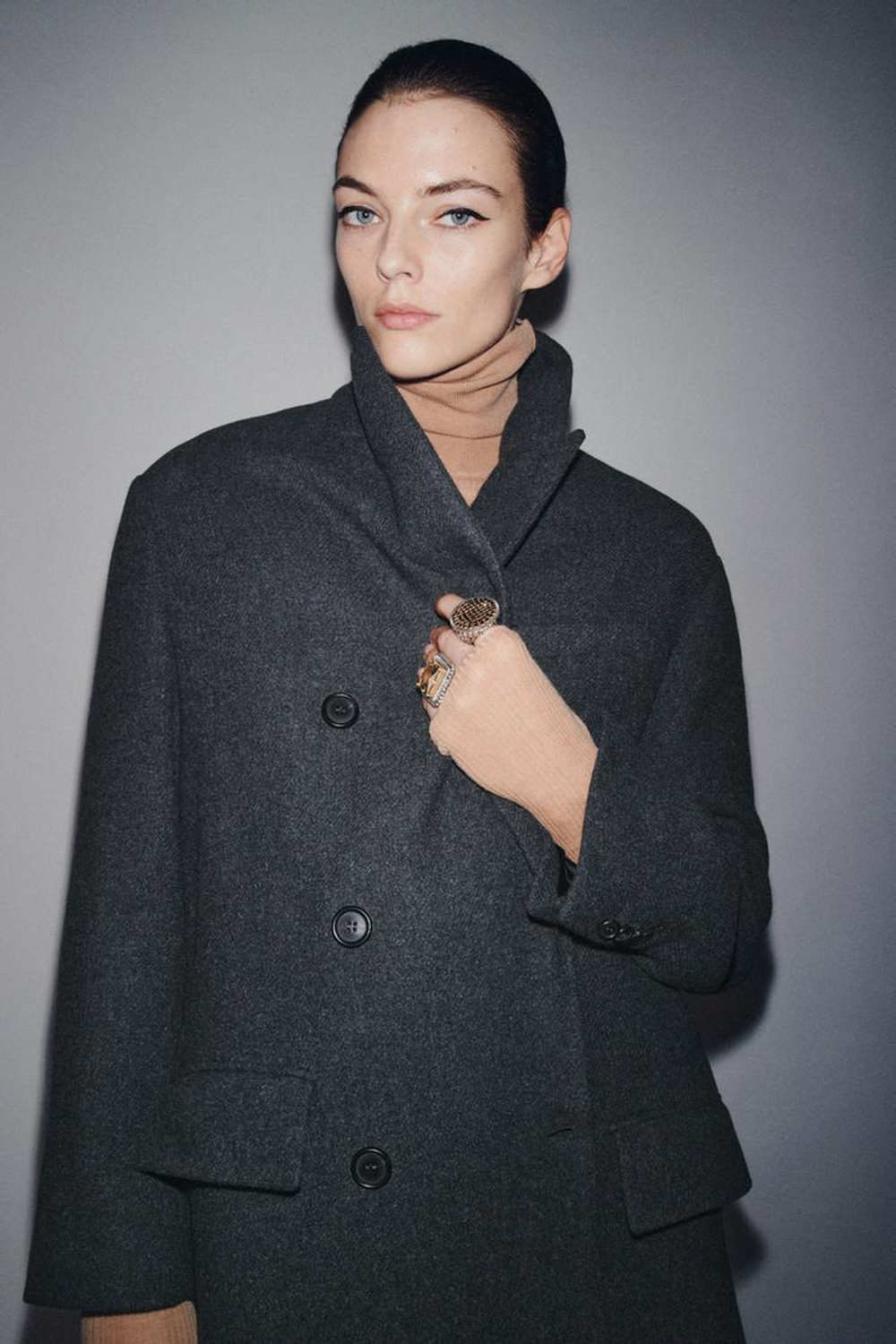 ZARA ДЛИННОЕ ПАЛЬТО ОВЕРСАЙЗ — ZW COLLECTION, СЕРЫЙ МЕЛАНЖ