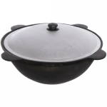Казан чугунный 12 литров с крышкой с плоским дном