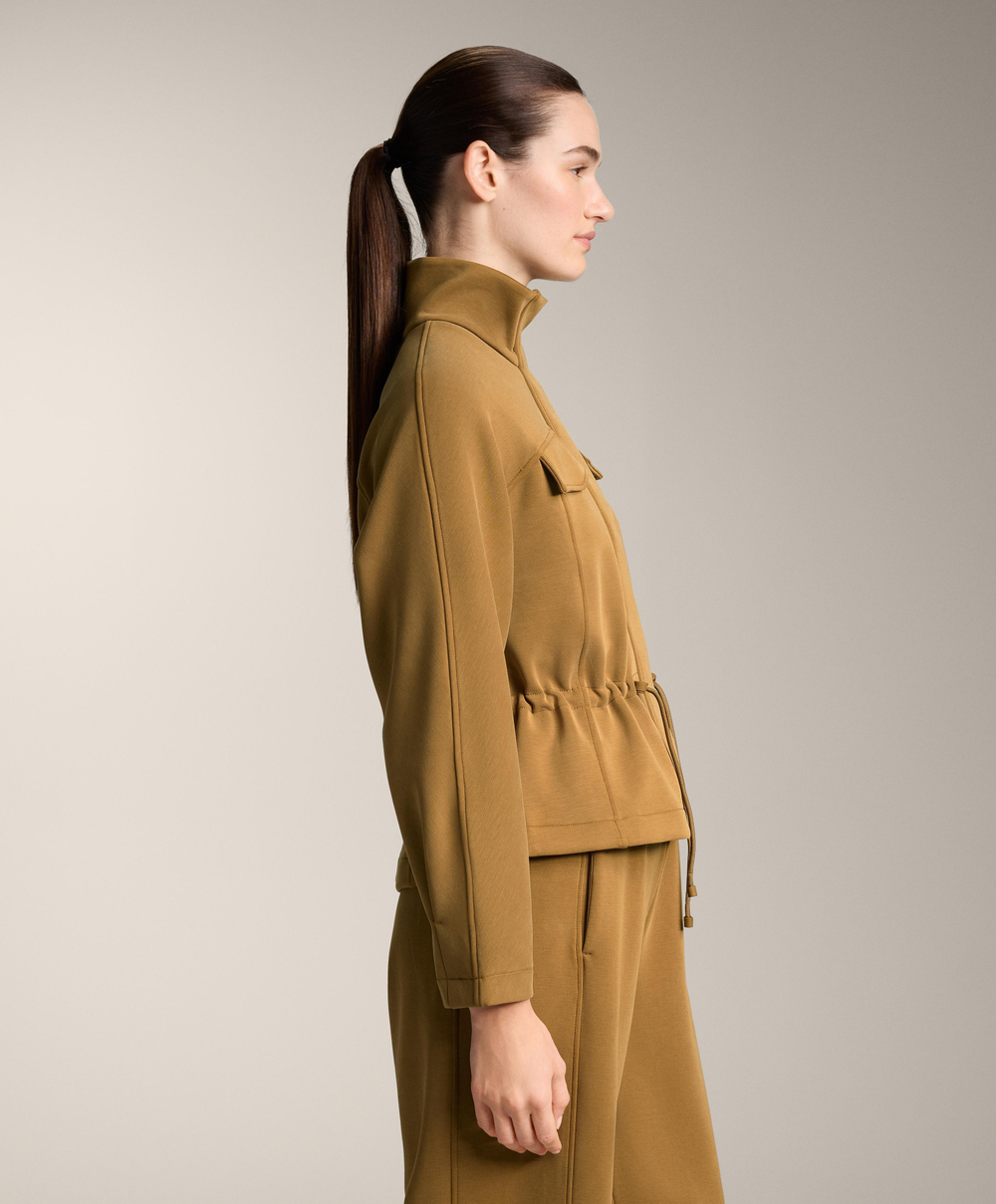 Oysho Укороченная куртка с регулируемой талией из модала с начесом, оливковый