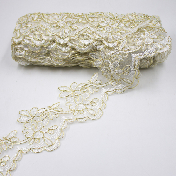 Кружево кордовое на сетке "Илона" золото
