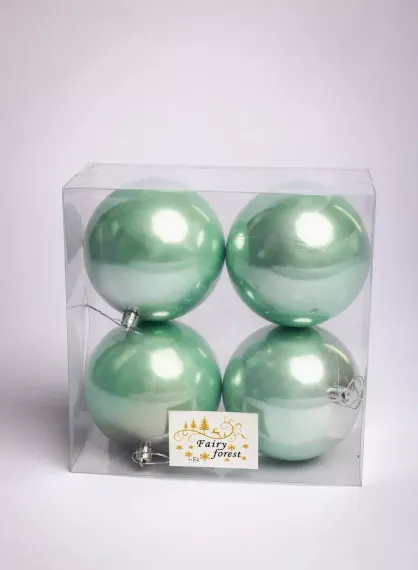 Набор пластиковых шаров Глория 100 мм., мятный перламутр, 4 шт., ЕлкиТорг (150421)