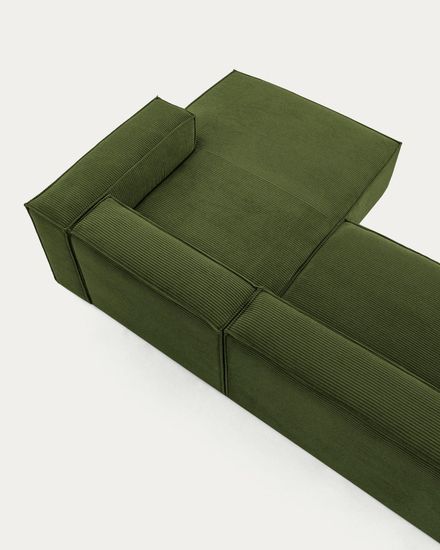 3-х местный диван Blok с правым шезлонгом в зеленом толстом вельвете 330 см