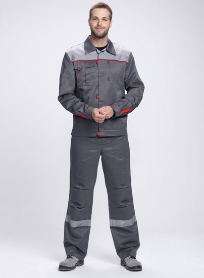 Костюм "Фаворит-2 СОП" полукомбинезон (т.серый/серый/красный)