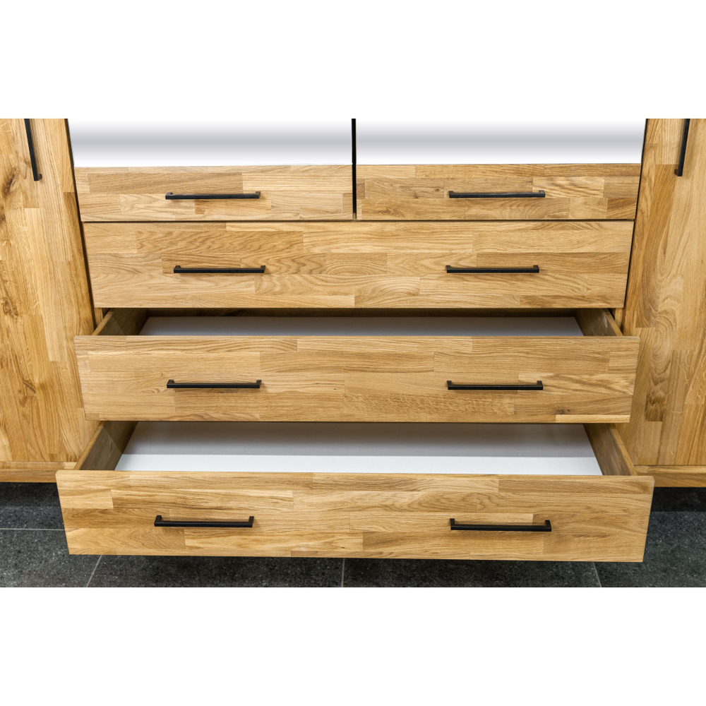 Шкаф для одежды Флеверс из массива дуба, 240х190х62 см, 4 двери 3 ящика, на металлических ножках