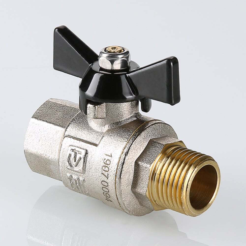 Кран шаровой латунный никелированный полнопроходной усиленный внутренняя/наружная резьба бабочка, VALTEC PERFECT