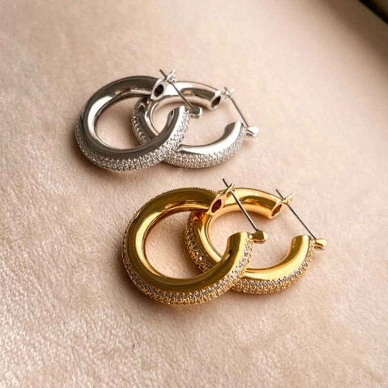 Серьги-кольца Амальфи с Блестящей Полоской – Серебро