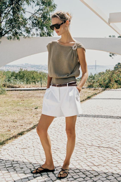 ZARA ТРИКОТАЖНЫЙ ТОП С ДЕКОРОМ, ТЕМНЫЙ БЕЖЕВО-КОРИЧНЕВЫЙ