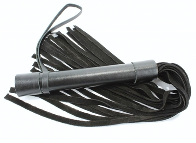 Черная замшевая плеть с гладкой кожаной рукоятью - 45 см. (Цвет: черный)