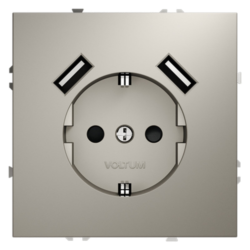 Розетка встраиваемая VOLTUM S70 с заземлением и защитными шторками, 16А, с USB, A+A, (кашемир)